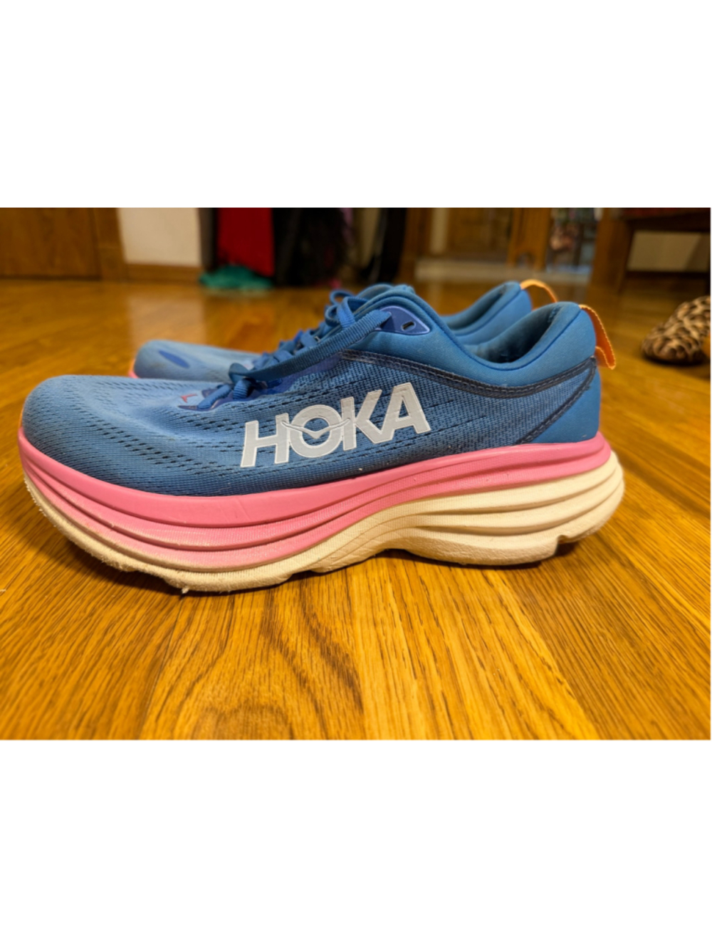Hoka Bondi 8 Wide Sneakers Size 8 WIDE Blue and Pink